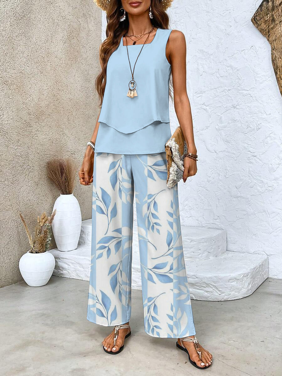 Zweiteiliges Damen Set mit Ärmellosem Top und Gerader Hose