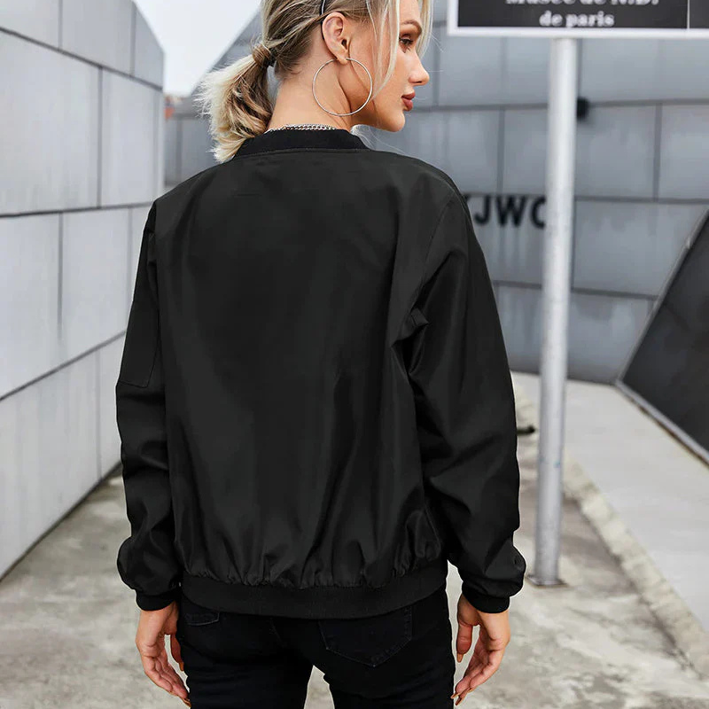 Damen Bomberjacke mit Reißverschluss und langen Ärmeln – Lässig