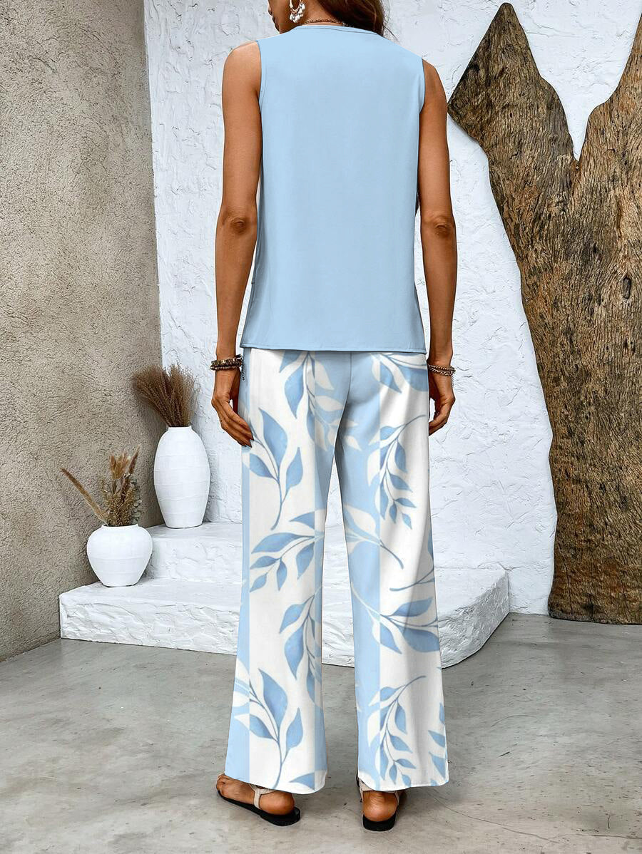 Zweiteiliges Damen Set mit Ärmellosem Top und Gerader Hose