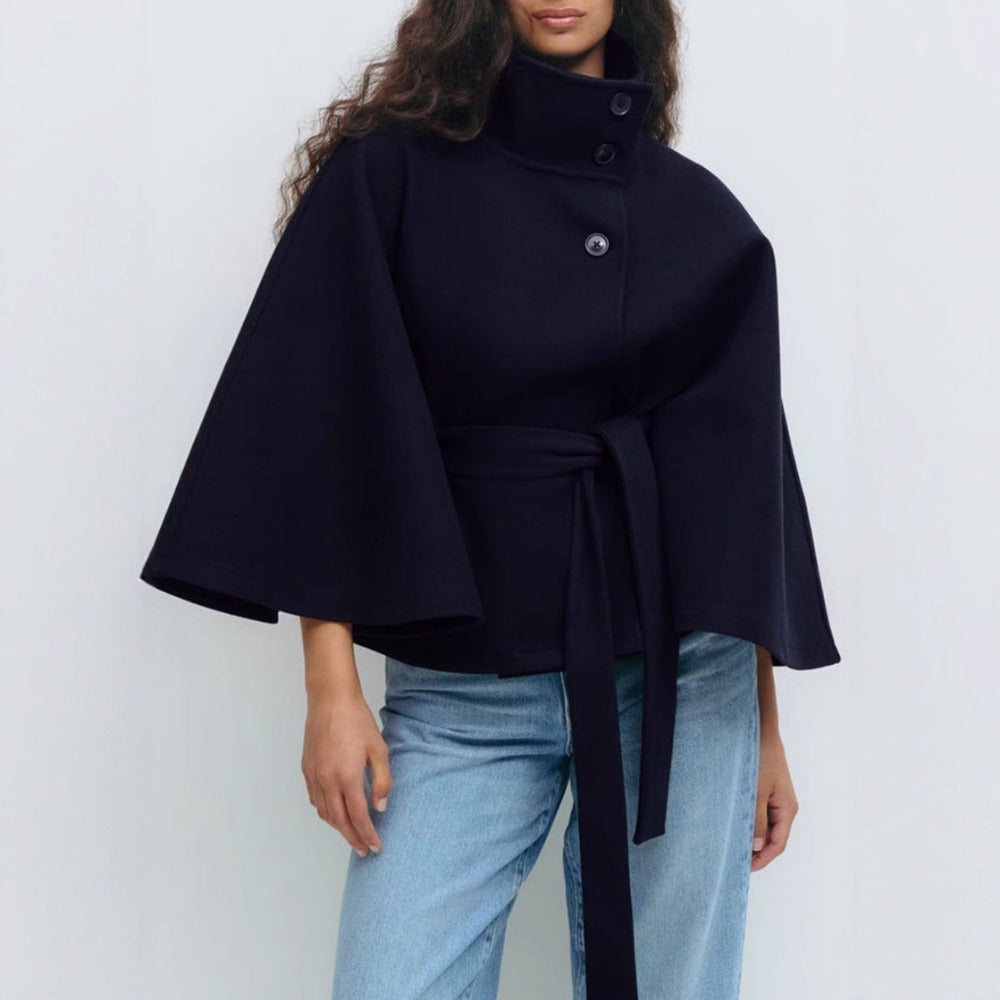 Gürtel-Cape-Mantel mit Hohem Kragen für Damen - Iolanda