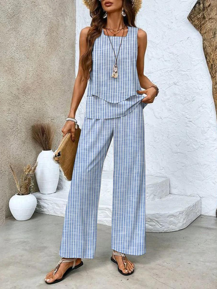 Zweiteiliges Damen Set mit Ärmellosem Top und Gerader Hose