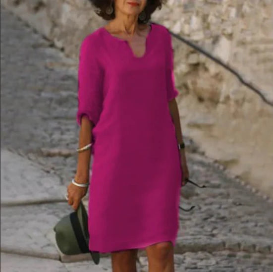 Damen Mini Kleid mit V-Ausschnitt und 3/4-Ärmeln