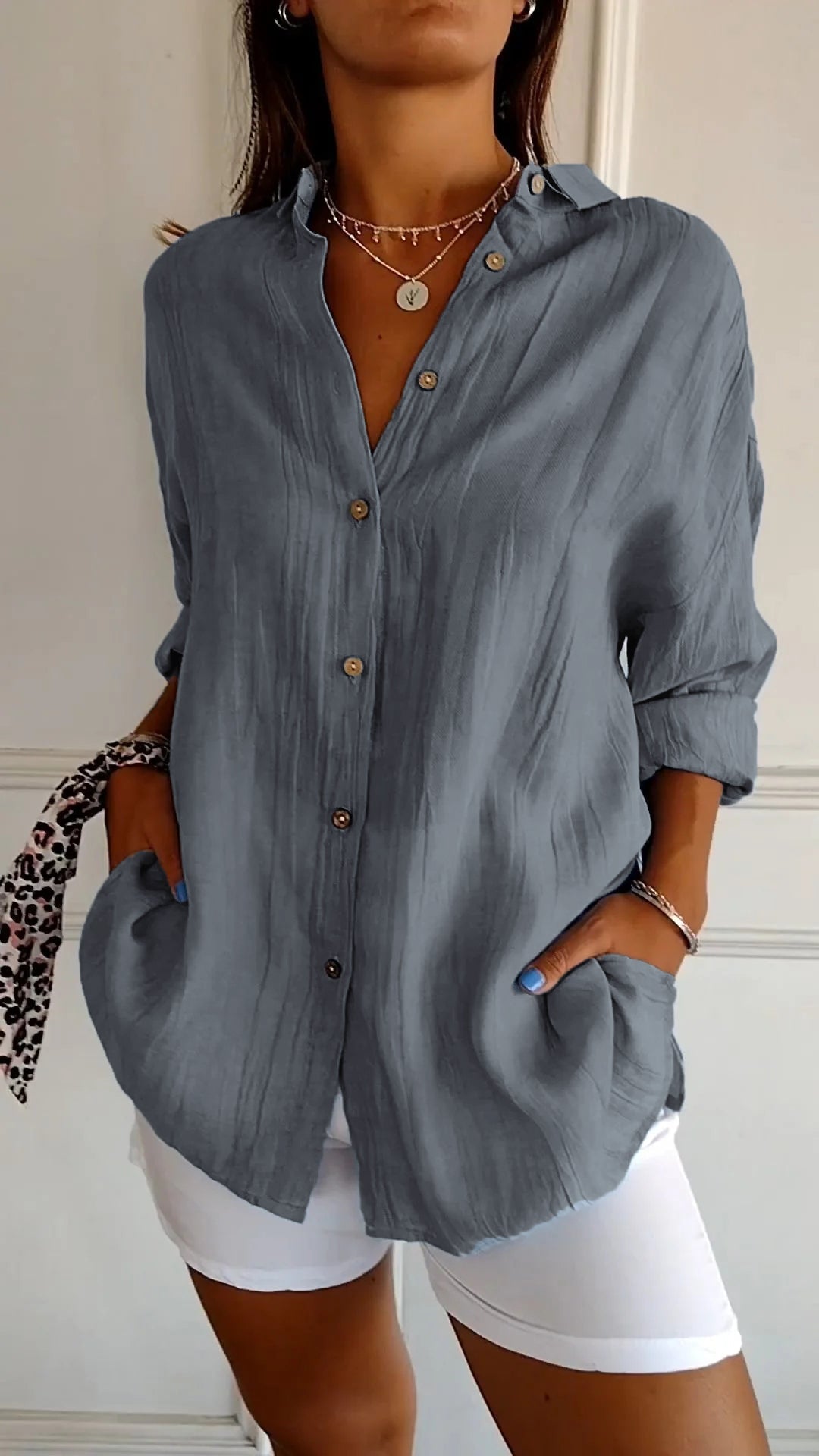 Leichtes Damen Sommer Hemd mit Knopfleiste