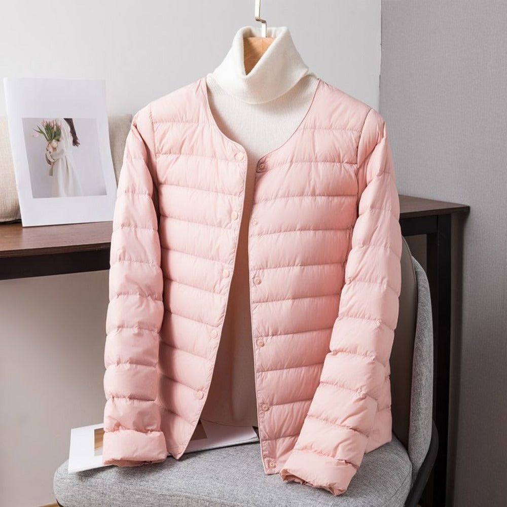 Leichte Daunenjacke mit Druckknöpfen für Damen – Sebastiana