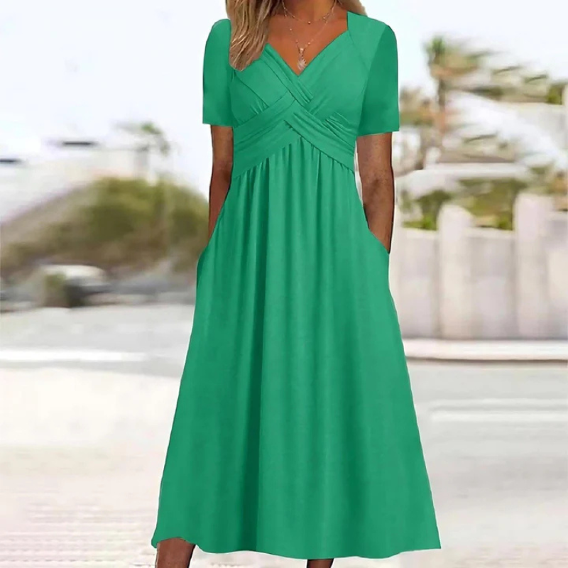 Weiches Damen A-Linien Midikleid mit V-Ausschnitt