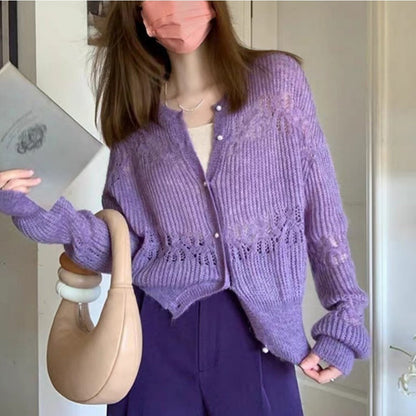 Lila Strick-Cardigan mit Langarm für Damen - Gelsomina