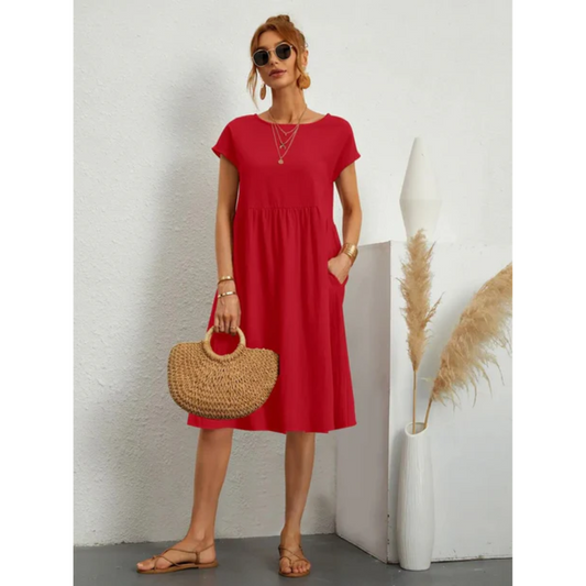 Elegantes Damen Sommer Midikleid mit kurzen Ärmeln