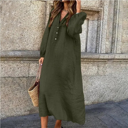 Gemütliches Leinenkleid mit V-Ausschnitt –Sophie