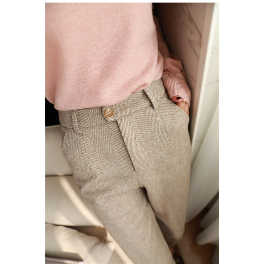 Damen Hose mit Fischgrätenmuster und Hoher Taille – Gigliola