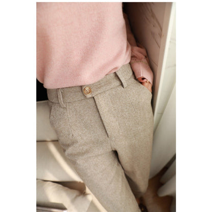 Damen Hose mit Fischgrätenmuster und Hoher Taille – Gigliola