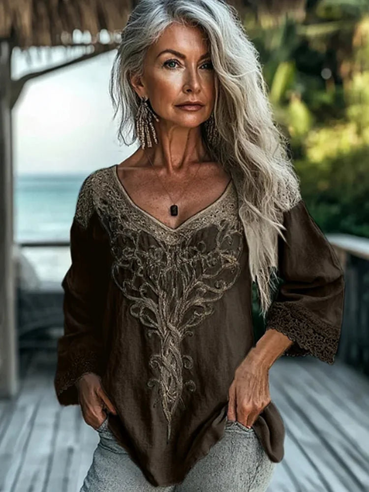 Damen Vintage Bluse | Langarm