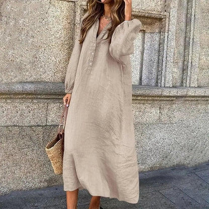 Gemütliches Leinenkleid mit V-Ausschnitt –Sophie