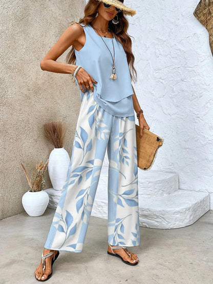 Zweiteiliges Damen Set mit Ärmellosem Top und Gerader Hose