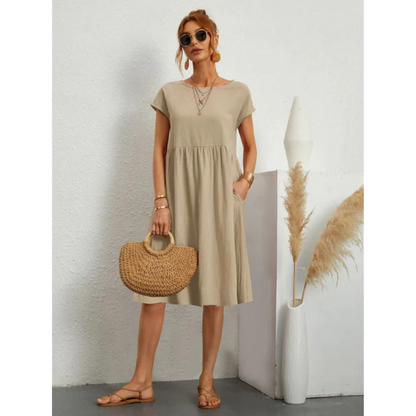 Elegantes Damen Sommer Midikleid mit kurzen Ärmeln