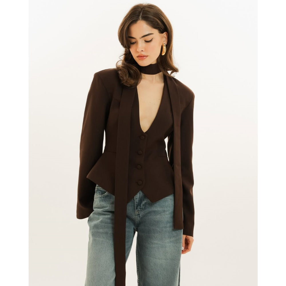 Langärmlige Blazerjacke mit Schal für Damen - Rosella