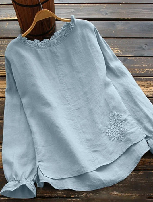 Stylisches Leinen-Top mit Stickerei und Langarm – Sophie