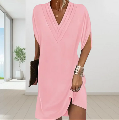Chices Baumwoll-Leinenkleid mit V-Ausschnitt – Julia