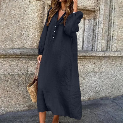 Gemütliches Leinenkleid mit V-Ausschnitt –Sophie