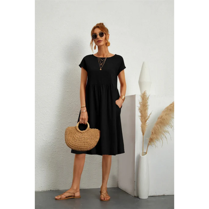 Elegantes Damen Sommer Midikleid mit kurzen Ärmeln