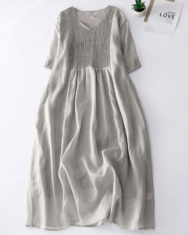 Elegantes Leinenkleid mit raffinierten Faltendetails – Clara