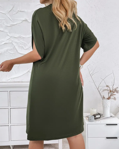 Chices Baumwoll-Leinenkleid mit V-Ausschnitt – Julia