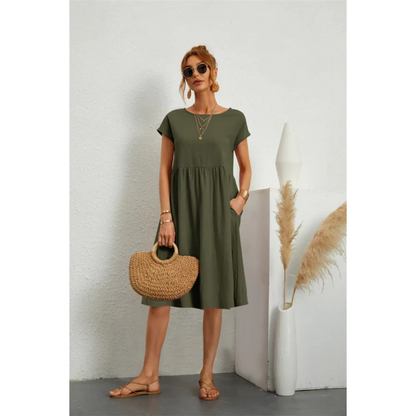 Elegantes Damen Sommer Midikleid mit kurzen Ärmeln