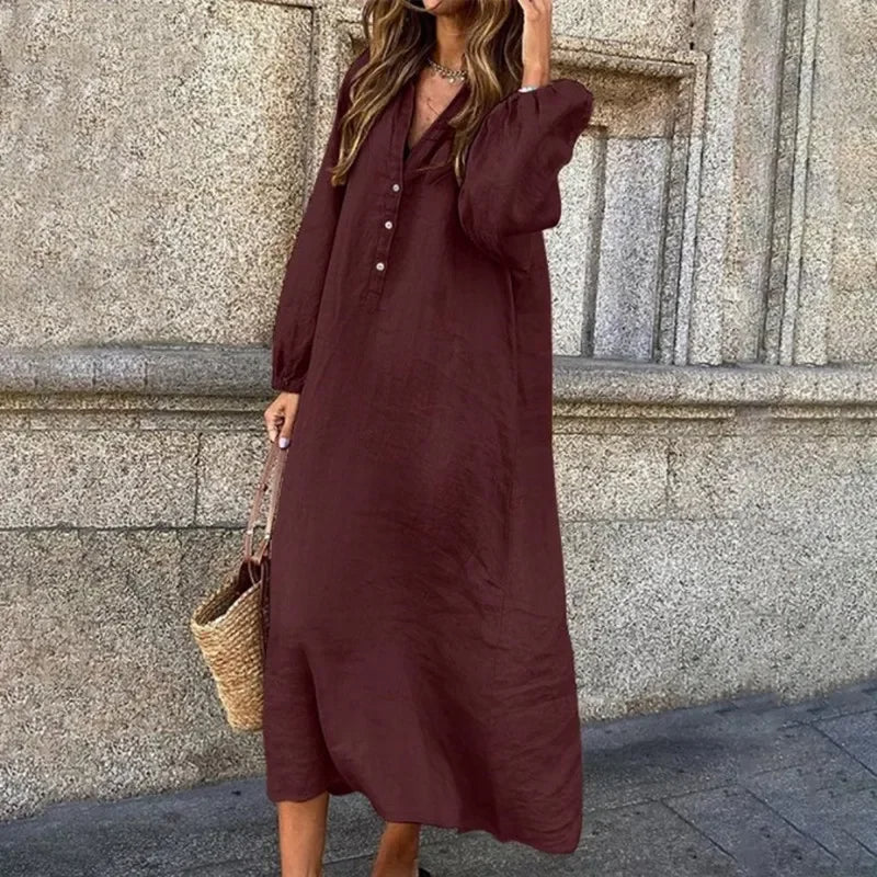 Gemütliches Leinenkleid mit V-Ausschnitt –Sophie