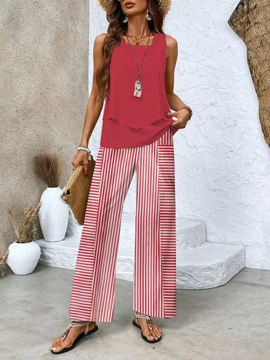 Zweiteiliges Damen Set mit Ärmellosem Top und Gerader Hose