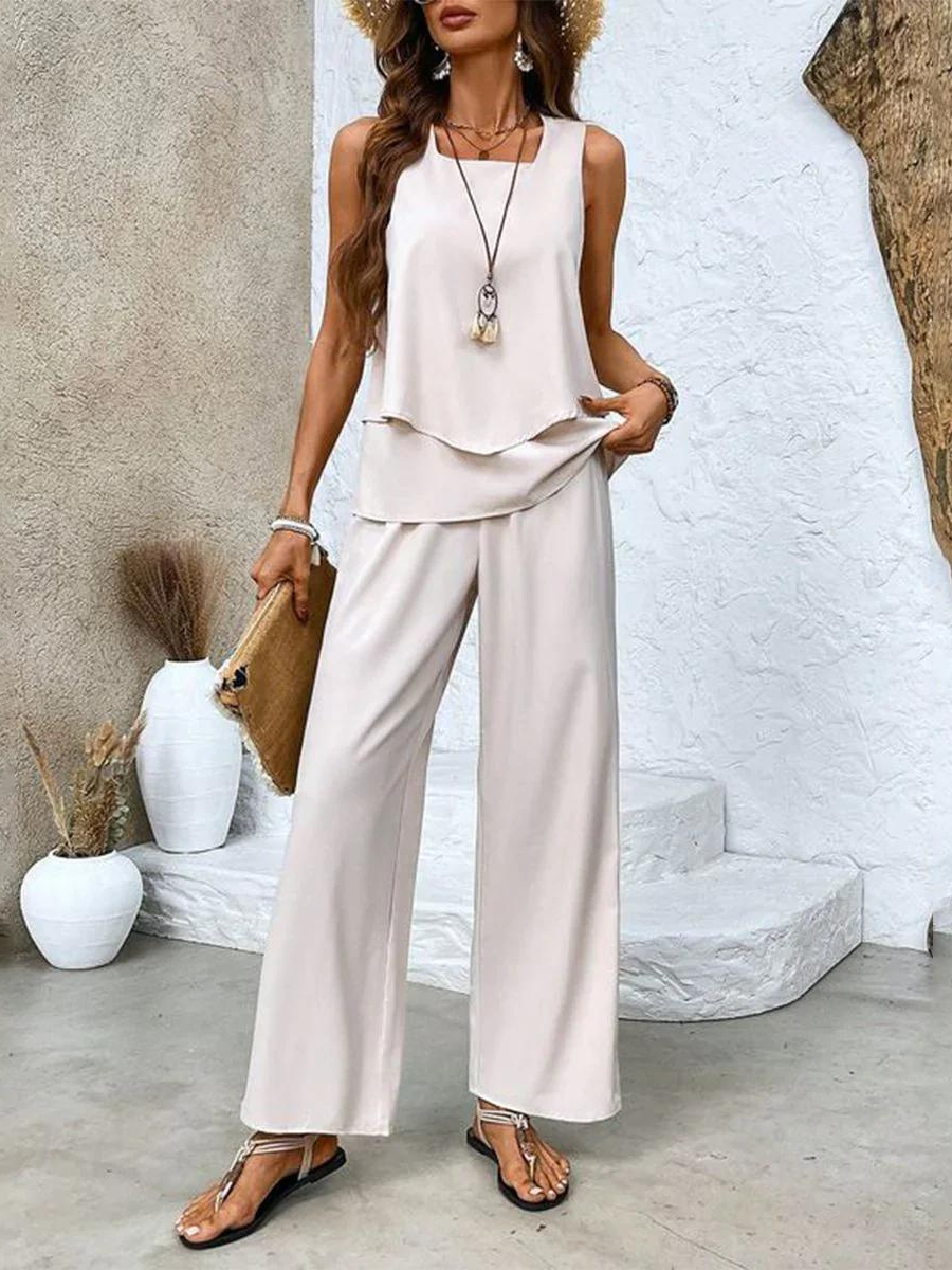 Zweiteiliges Damen Set mit Ärmellosem Top und Gerader Hose