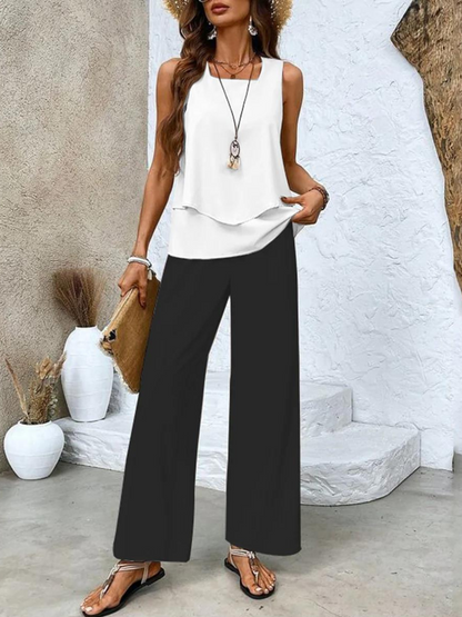 Zweiteiliges Damen Set mit Ärmellosem Top und Gerader Hose