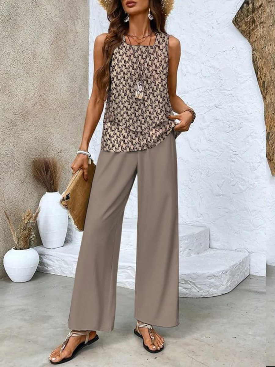 Zweiteiliges Damen Set mit Ärmellosem Top und Gerader Hose