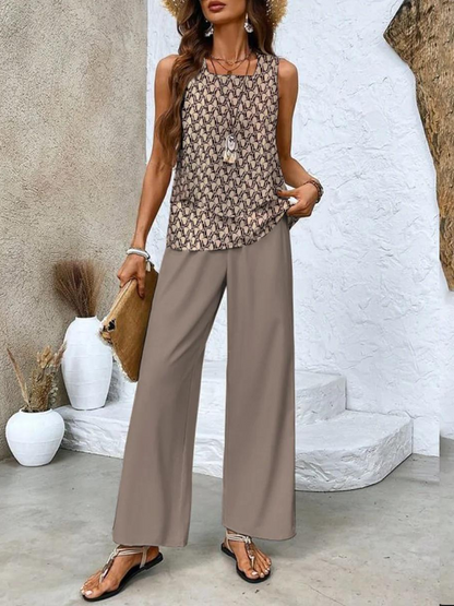 Zweiteiliges Damen Set mit Ärmellosem Top und Gerader Hose