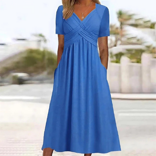 Weiches Damen A-Linien Midikleid mit V-Ausschnitt