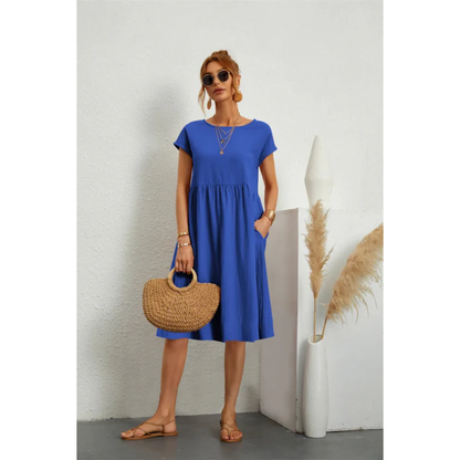 Elegantes Damen Sommer Midikleid mit kurzen Ärmeln