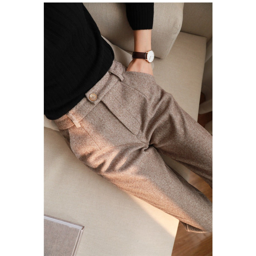 Damen Hose mit Fischgrätenmuster und Hoher Taille – Gigliola