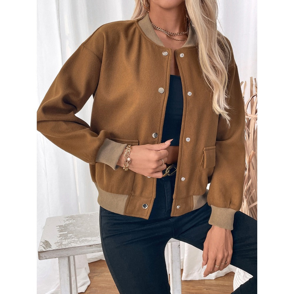 Braune Bomberjacke mit Druckknöpfen für Damen - Santina