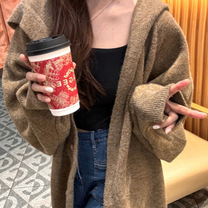 Langer Strickcardigan mit Kapuze für Damen – Ilaria