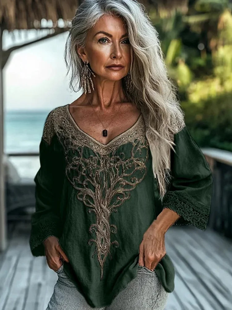 Damen Vintage Bluse | Langarm