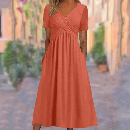 Weiches Damen A-Linien Midikleid mit V-Ausschnitt