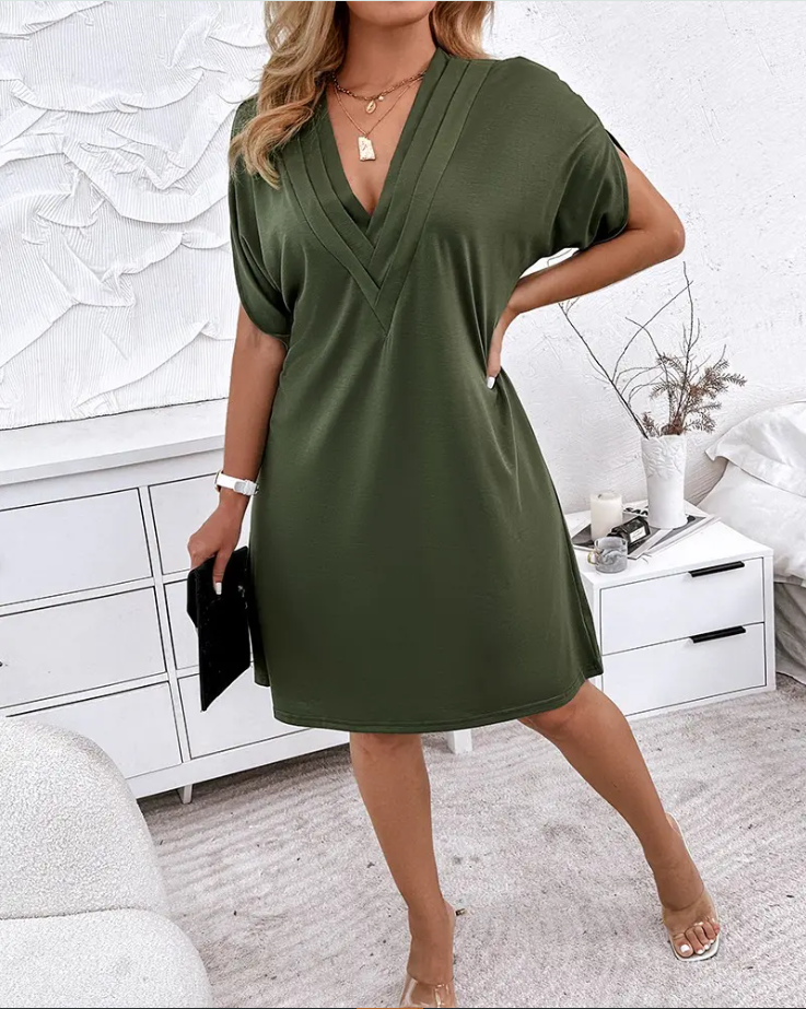 Chices Baumwoll-Leinenkleid mit V-Ausschnitt – Julia