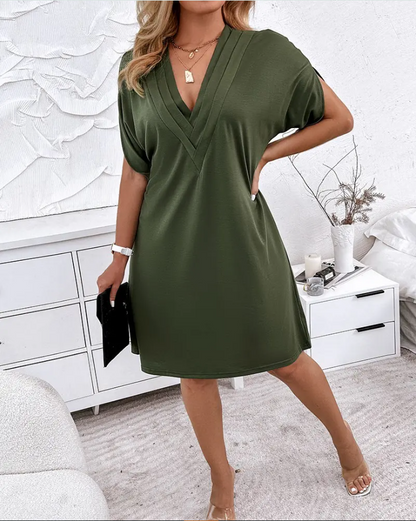 Chices Baumwoll-Leinenkleid mit V-Ausschnitt – Julia