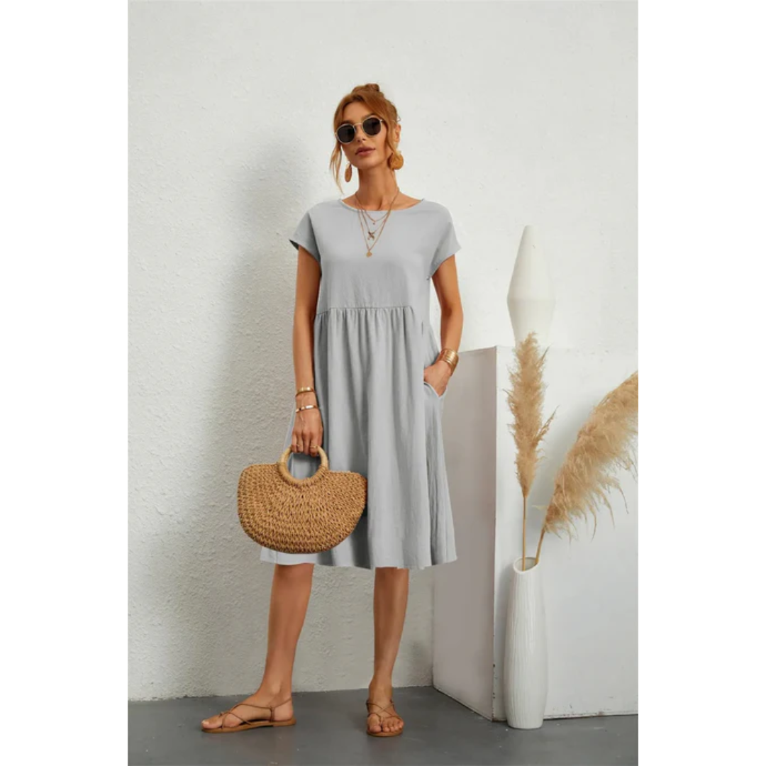 Elegantes Damen Sommer Midikleid mit kurzen Ärmeln