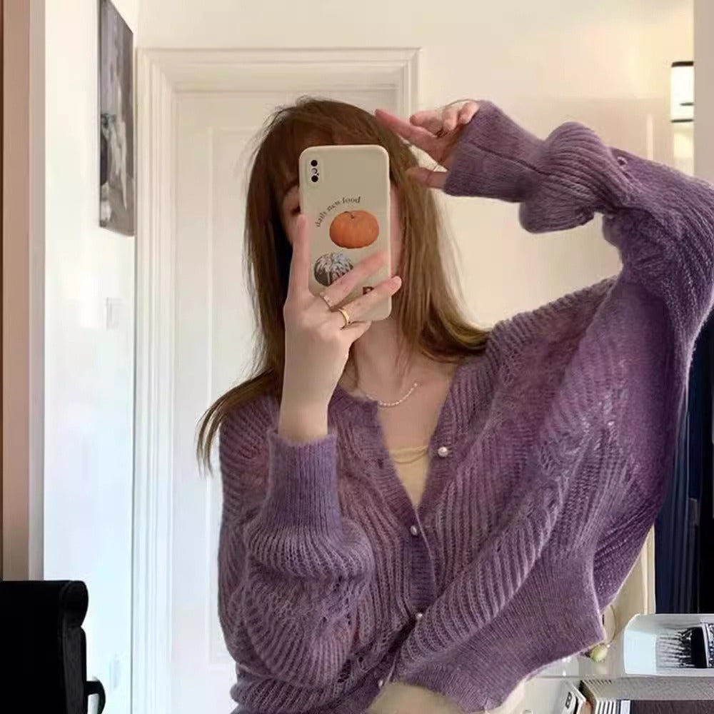 Lila Strick-Cardigan mit Langarm für Damen - Gelsomina