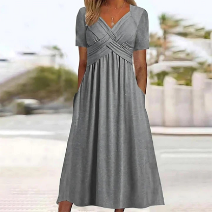 Weiches Damen A-Linien Midikleid mit V-Ausschnitt