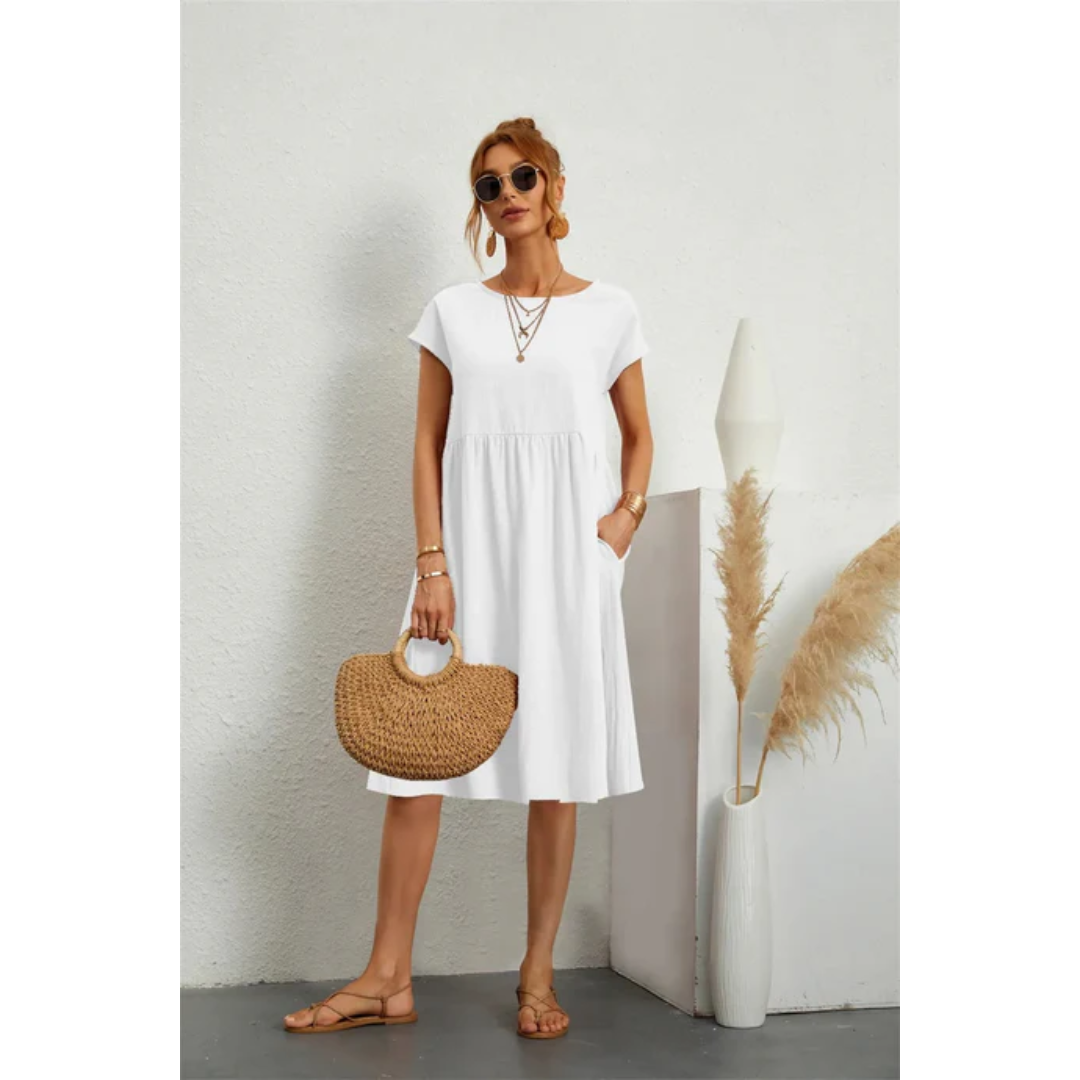 Elegantes Damen Sommer Midikleid mit kurzen Ärmeln