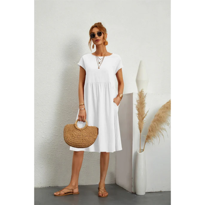Elegantes Damen Sommer Midikleid mit kurzen Ärmeln