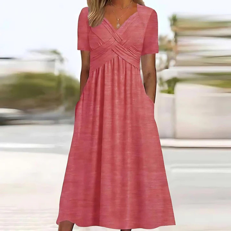 Weiches Damen A-Linien Midikleid mit V-Ausschnitt
