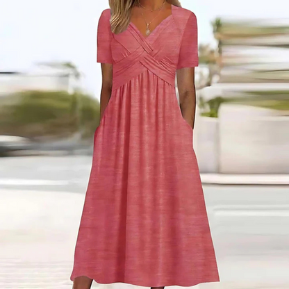 Weiches Damen A-Linien Midikleid mit V-Ausschnitt