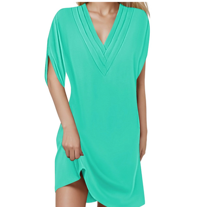 Chices Baumwoll-Leinenkleid mit V-Ausschnitt – Julia