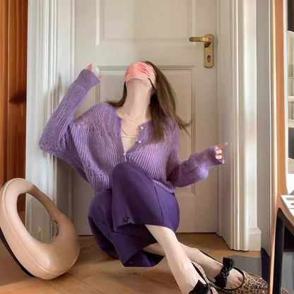 Lila Strick-Cardigan mit Langarm für Damen - Gelsomina